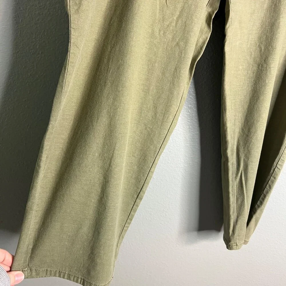 Lila Ryan Stretch Linen Pants Women's 18W Green Martina Straight Capri Ankle NWT